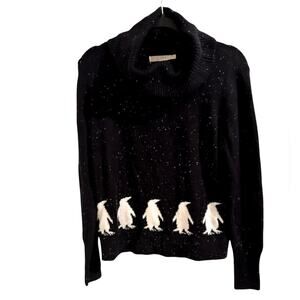 LOFT Navy Speckled Cowl Neck Penguin Sweater, Navy White, size S